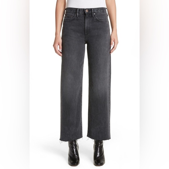 Simon Miller Tilson Crop Frayed Wide Leg Jeans in Blackwash High waist Size 30 - Picture 1 of 12
